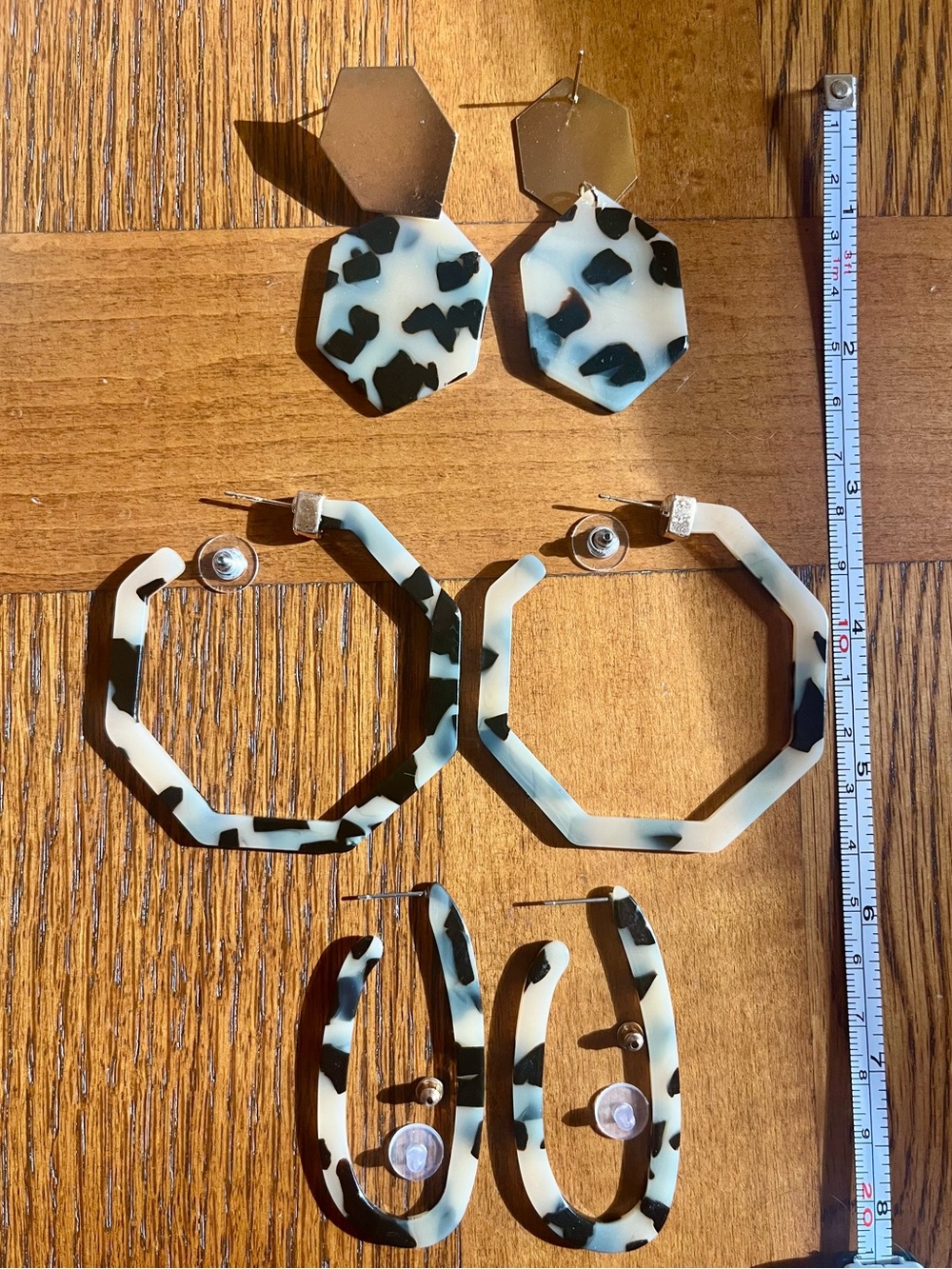 Tortoiseshell Resin Earring Trio - Black & Cream
